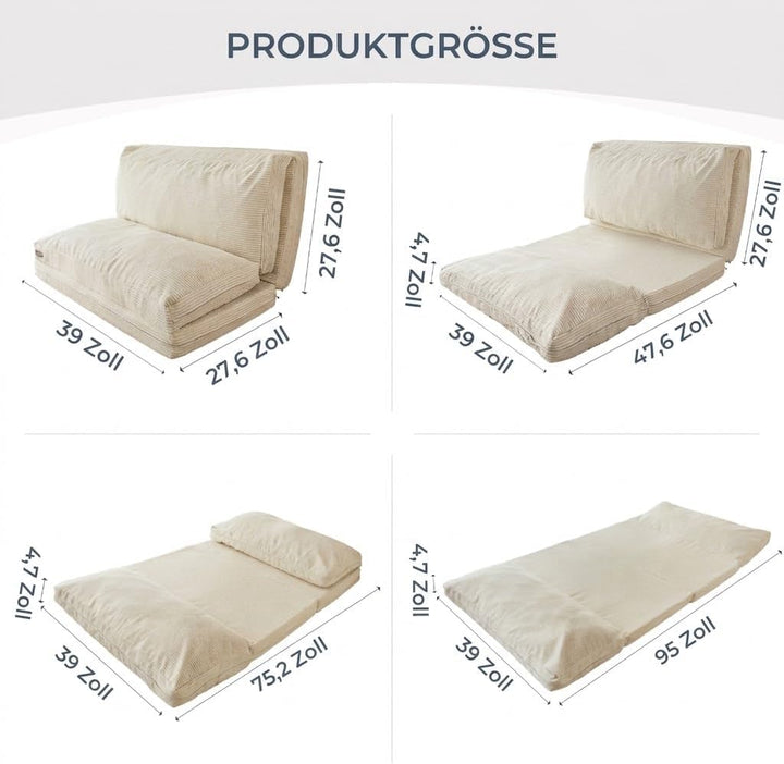 MAXYOYO Sitzsack-Bett, faltbar, Cordsamt, Schlafsofa, Bodenmatratze für Erwachsene, extra dick, 4-Fa