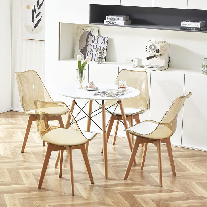 EGGREE 4er-Set Skandinavische SGS-geprüfte Esszimmerstühle, 4 Braune Transparente Küchenstühle mit M