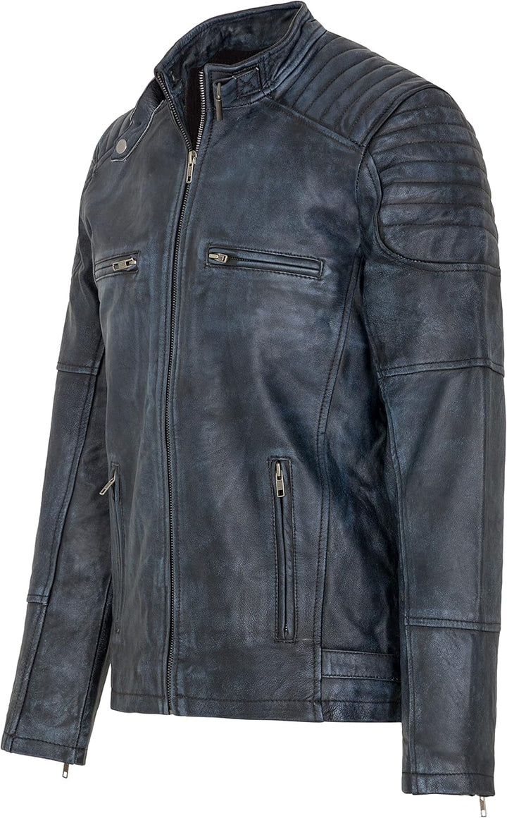 URBAN 5884 Herren Ralf, Lederjacke Echtleder Weich und Strapazierfähig, Denim
