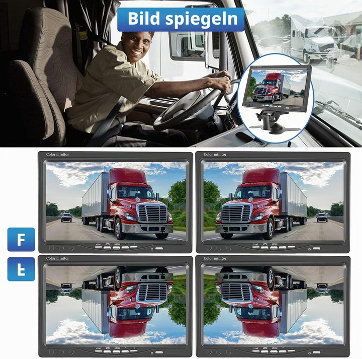 Rückfahrkamera Auto 2 Kamera Set mit Super Nachtsichtgeräten, 7 Zoll HD Vollfarbdisplay Rear View Mo