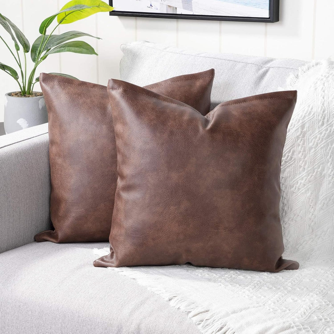 Yaertun Mandioo 2er Pack Luxus Kunstleder und Baumwolle dekorative Kissenbezug Set Kissenbezüge Sofa