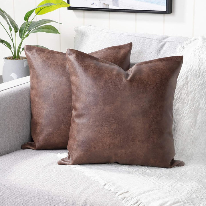Yaertun Mandioo 2er Pack Luxus Kunstleder und Baumwolle dekorative Kissenbezug Set Kissenbezüge Sofa