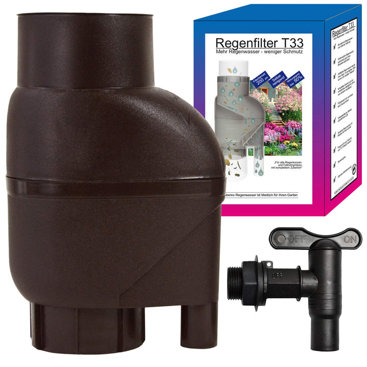 Regensammler Regenfass Regenfilter mit Wasserhahn Regentonne Füllautomat m. Laubabweiser braun, Rege