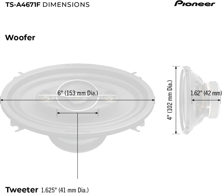 Pioneer TS-A4671F 4 x 6" 4-Weg-Koaxial-Lautsprecher Set mit 2 Lautsprechern (je 210 W max., 30 W Sin