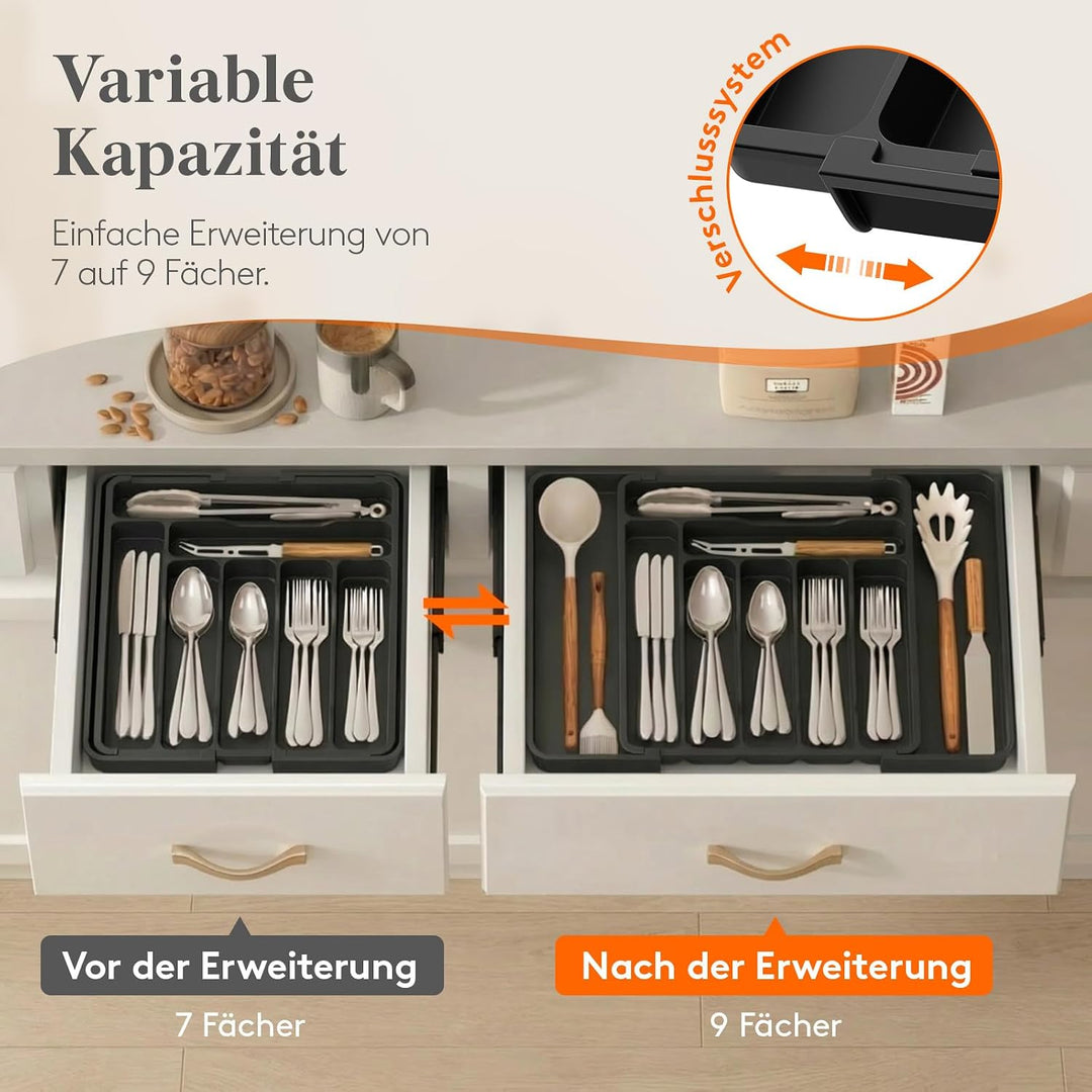 Lifewit Besteckkasten für Schubladen, verstellbarer Besteckeinsatz Tiefe 35 cm, 7-9 Fächer Kunststof