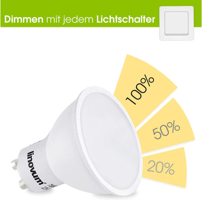 linovum 10 Stück fourSTEP Dim GU10 LED Lampe dimmbar mit 4-Schritt Dimmung, dimmbar ohne Dimmer mit