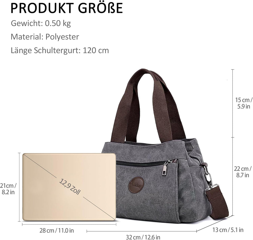 DORRISO Mode Umhängetasche Damen Canvas Handtasche Reise Schultertasche Casual Multifunktionale Umhä