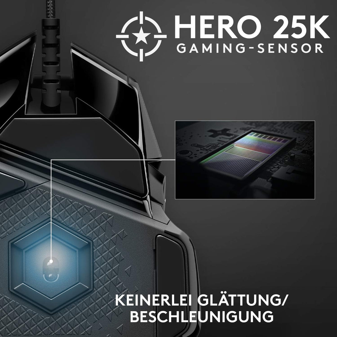 Logitech G502 HERO Gaming-Maus Special Edition mit HERO 25K DPI Sensor, RGB-Beleuchtung, Gewichtstun