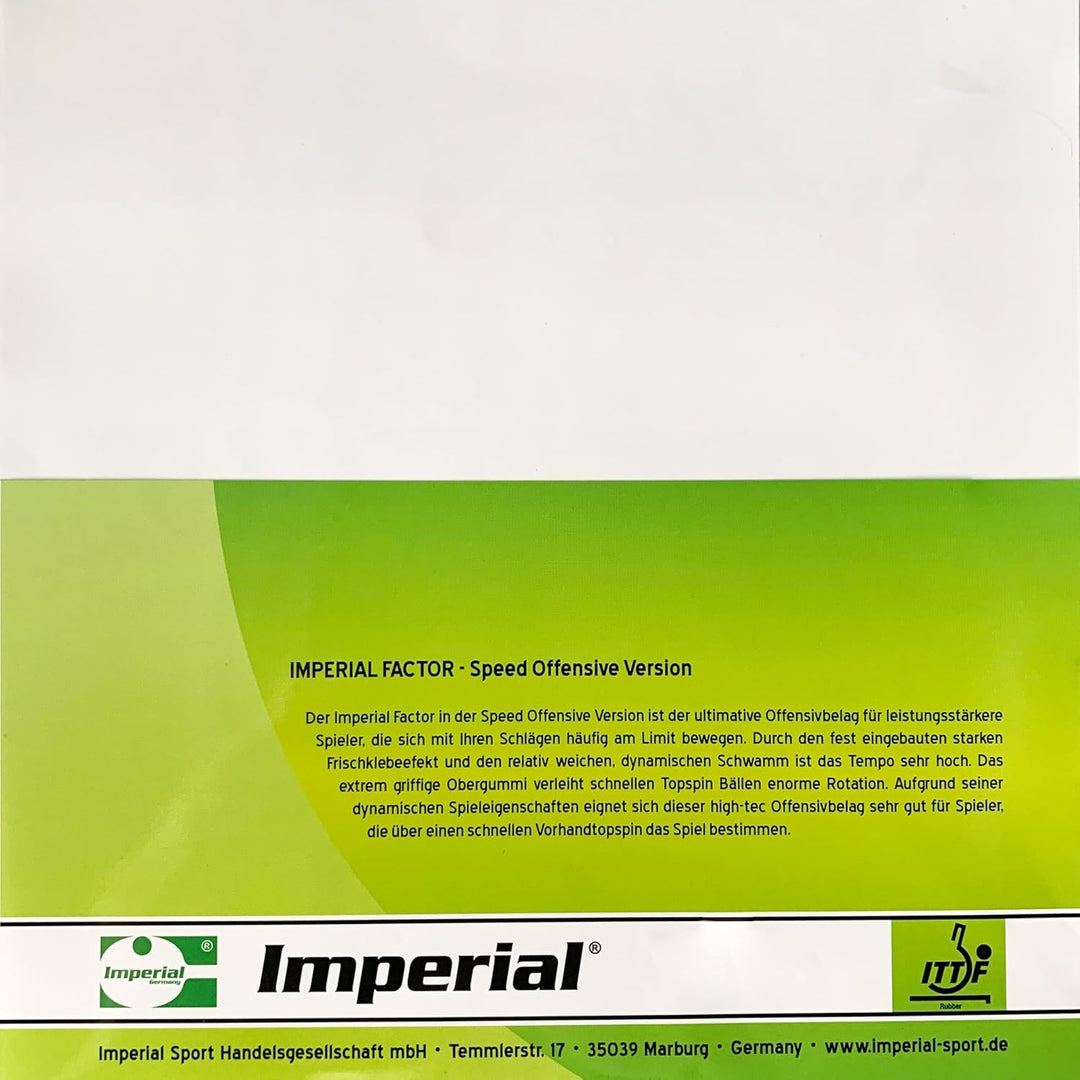 Imperial Factor Speed | Offensiv Tischtennisbelag | Noppen innen | Wettkampf & Training | ITTF Zulas