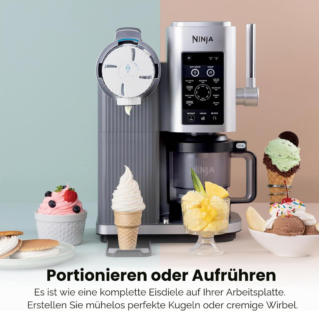 Ninja CREAMi Swirl Eis- und Soft-Serviermaschine, Sorbet, Milchshake, gefrorener Joghurt, kalorienar