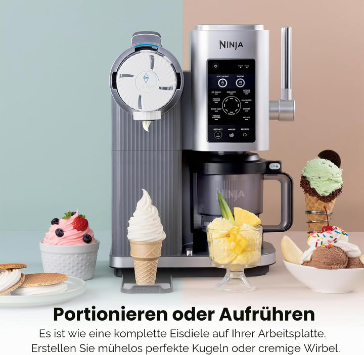 Ninja CREAMi Swirl Eis- und Soft-Serviermaschine, Sorbet, Milchshake, gefrorener Joghurt, kalorienar