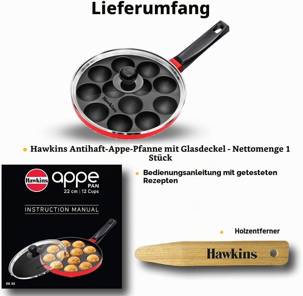 HAWKINS Antihaft-Appe-Pfanne mit Glasdeckel, 12 Tassen, Durchmesser 22 cm, Schwarz (NAPE22G), Standa