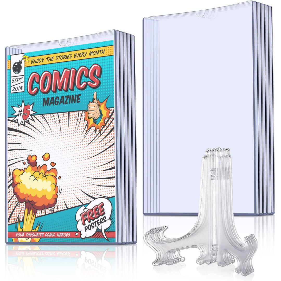 Comic-Buch-Vitrinen-Set, inklusive Comic-Buchhüllen und transparenten Kunststoff-Staffeleien, 19.1x2