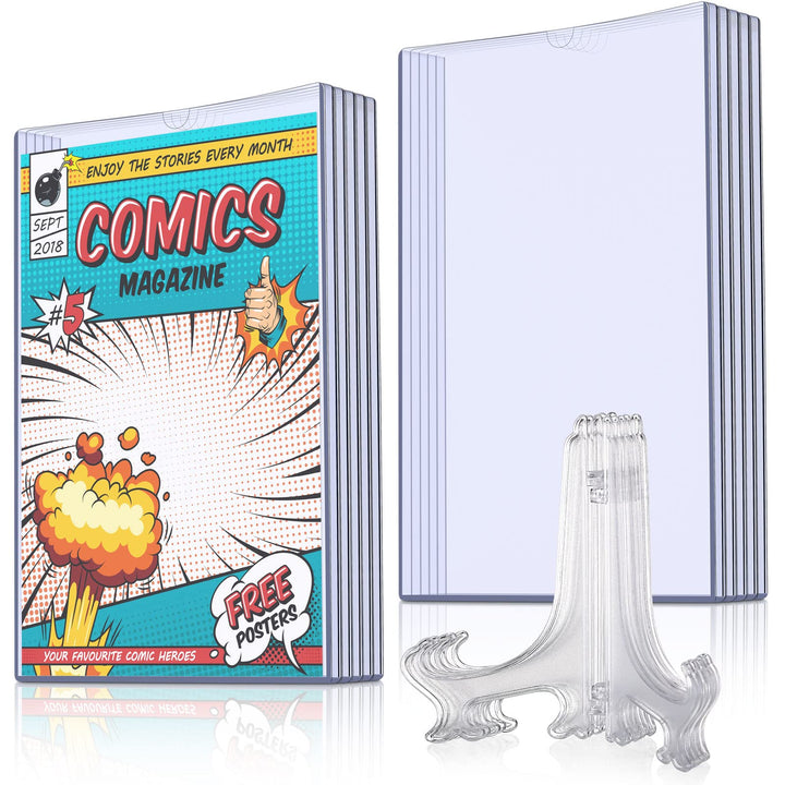 Comic-Buch-Vitrinen-Set, inklusive Comic-Buchhüllen und transparenten Kunststoff-Staffeleien, 19.1x2