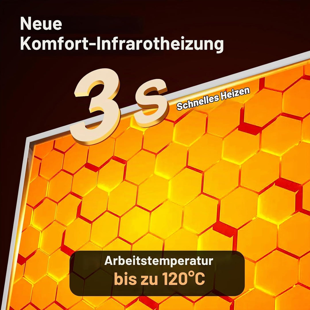 Infrarotheizung Bild 1000W - Schnellwärmend in 1-3 Min. - Energieeffizient mit Überhitzungsschutz -