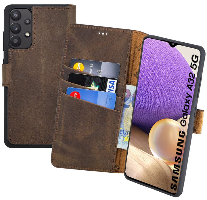 Suncase Book-Style Hülle kompatibel mit Samsung Galaxy A32 5G (Nicht für A32 4G) Leder Tasche (Slim-