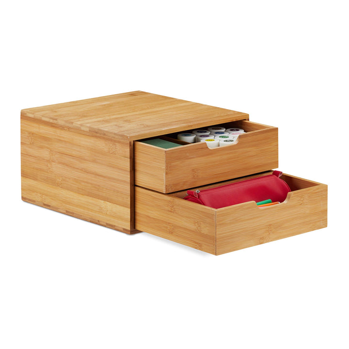 Relaxdays, Natur Schubladenbox Bambus, Schubladen Organizer, natürliche Optik, Tischorganizer Büro,