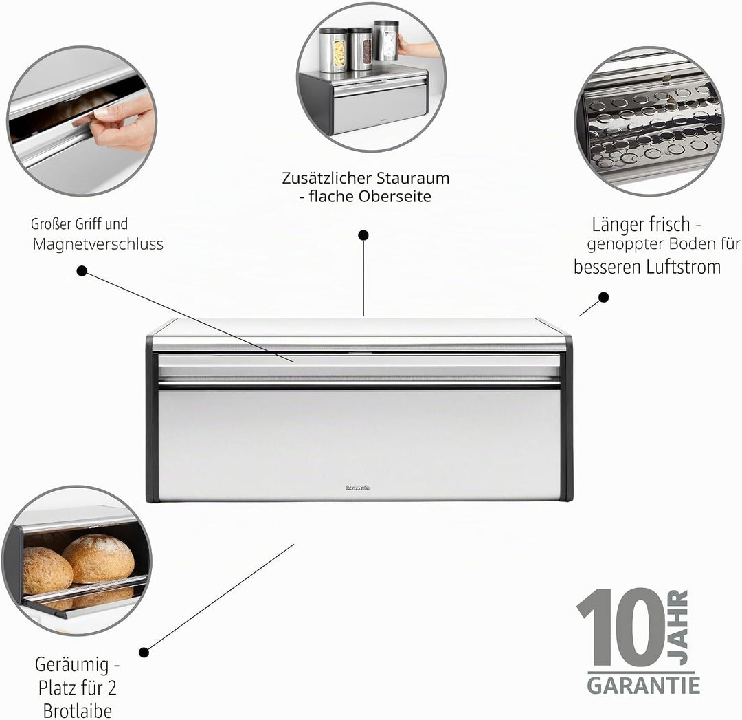 Brabantia Klappbrotkasten - Grosse Aufbewahrungsbox für Brot, Bagels, Brötchen - Platzsparendes Desi