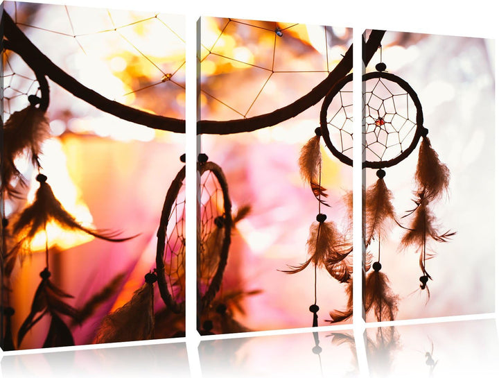 Pixxprint Traumfänger bei Sonnenuntergang als Leinwandbild - Grösse: 3-Teilig (120x80cm) - Wandbild