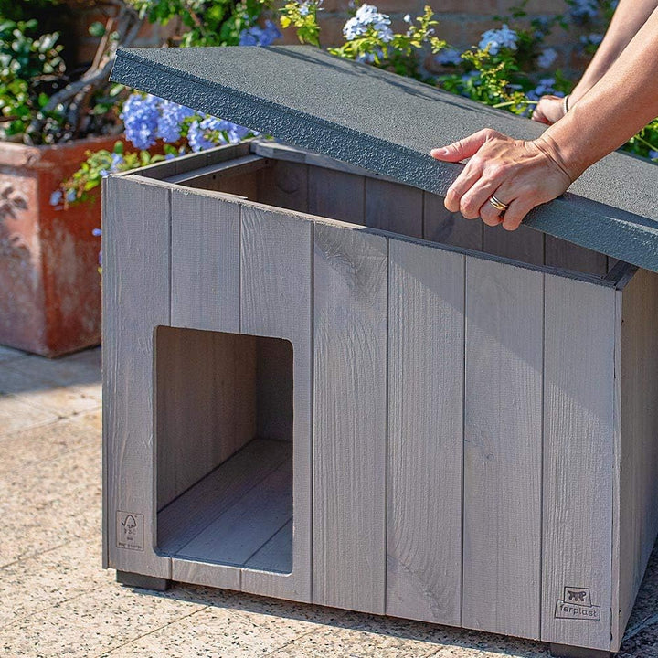 Ferplast 87027200 Outdoor-Zwinger, Hundehütte ARGO 60 aus FSC-Holz mit ungiftiger Farbe, beständig g