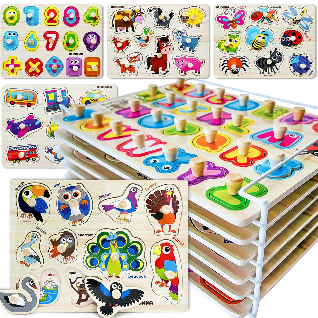 Steckpuzzle Holz ab 1 2 Jahre - 6 Set Spielzeug Puzzle ab 2 3 Jahre - ABC Lernspiele für Kinder - Ge