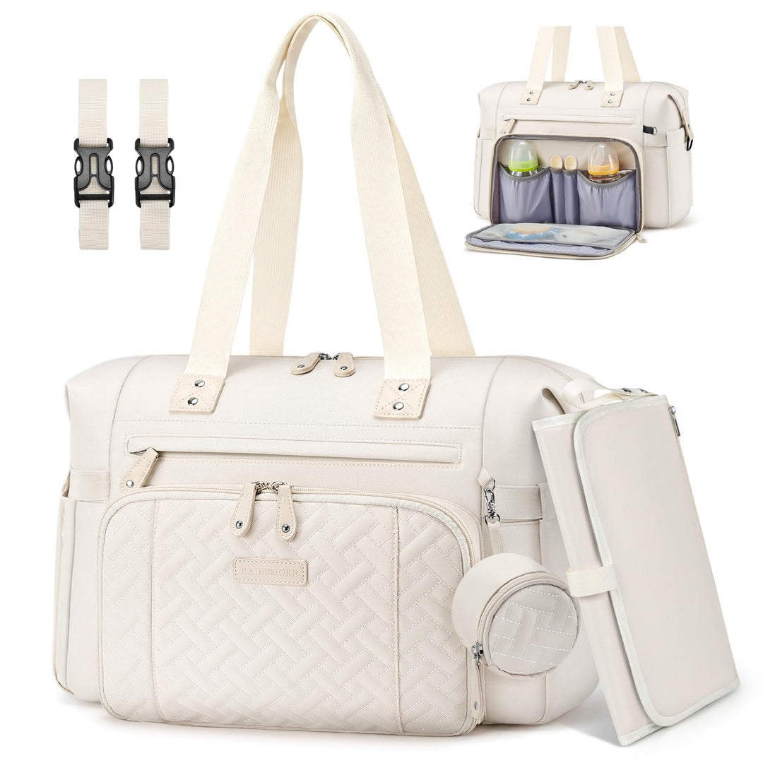 RAINSMORE Wickeltasche Kinderwagen mit Wickelunterlage und Schnullertasche | Gross Babytasche für Ma