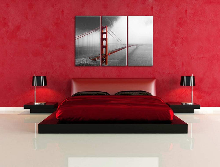 rote Golgen Gate Bridge in San Francisco schwarz/weiss 3-Teiler Leinwandbild 120x80 Bild auf Leinwan