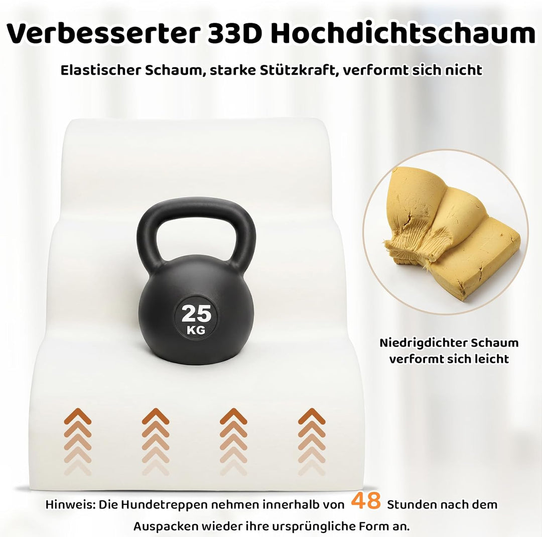 Hundetreppe für Kleine, ältere & Verletzte Hunde und Katzen, Haustiertreppe | 33D Hochdichter Schaum