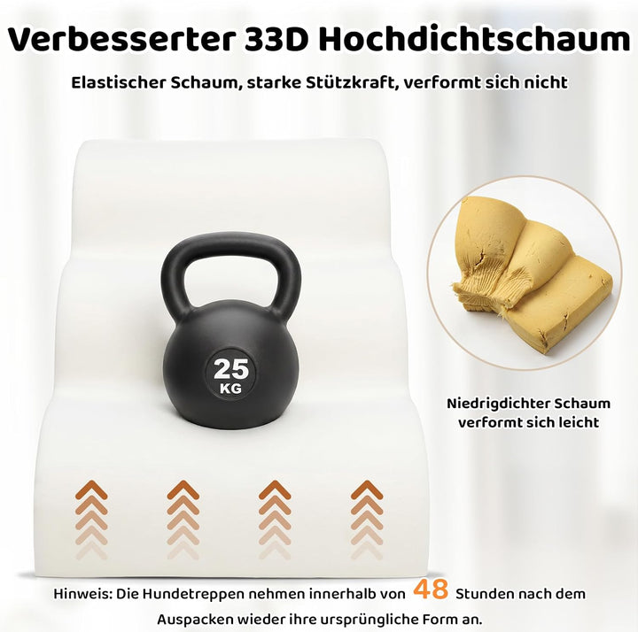 Hundetreppe für Kleine, ältere & Verletzte Hunde und Katzen, Haustiertreppe | 33D Hochdichter Schaum