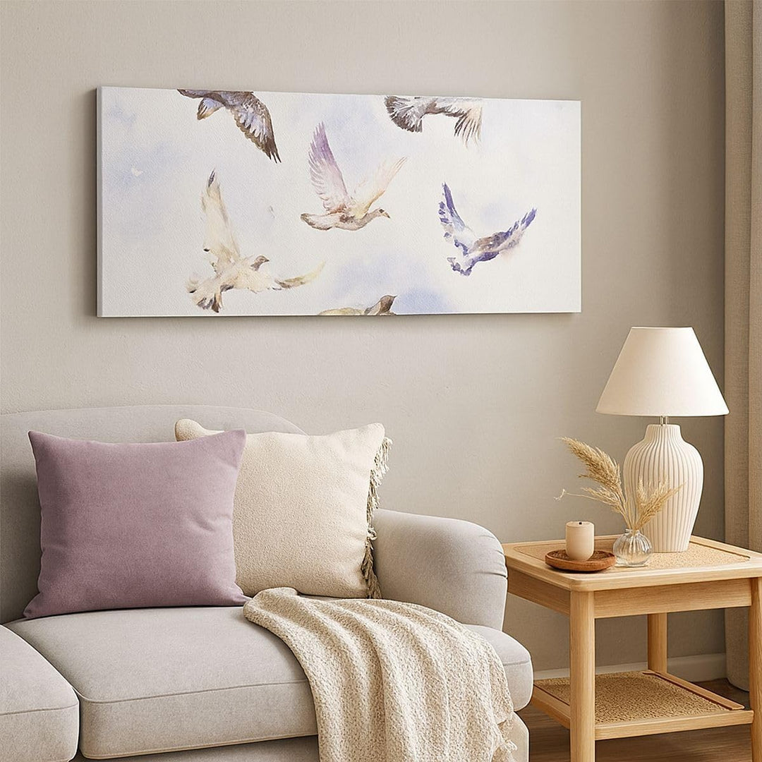Wandbilder Dekoration Wohnzimmer Vögel Aquarell Wildheit Fliegen Panorama Bilder auf Leinwand 120x50