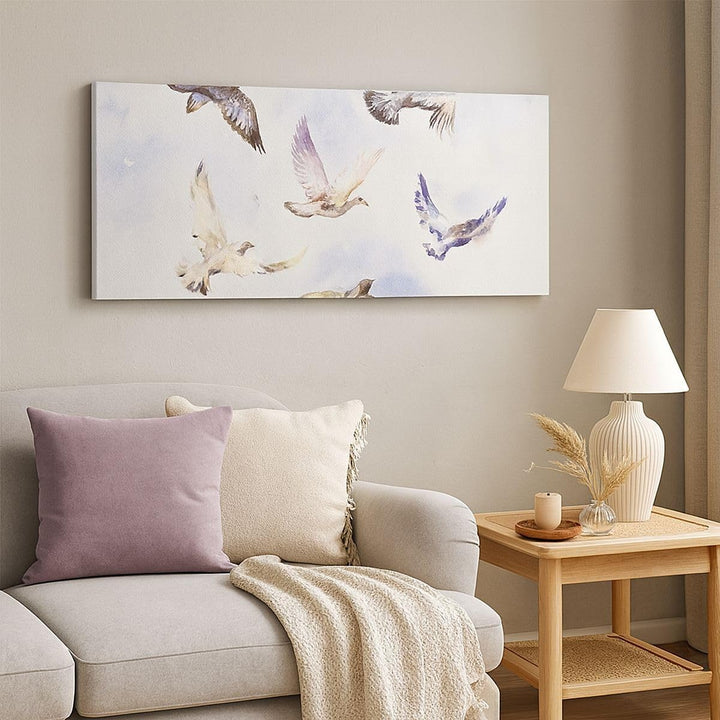 Wandbilder Dekoration Wohnzimmer Vögel Aquarell Wildheit Fliegen Panorama Bilder auf Leinwand 120x50
