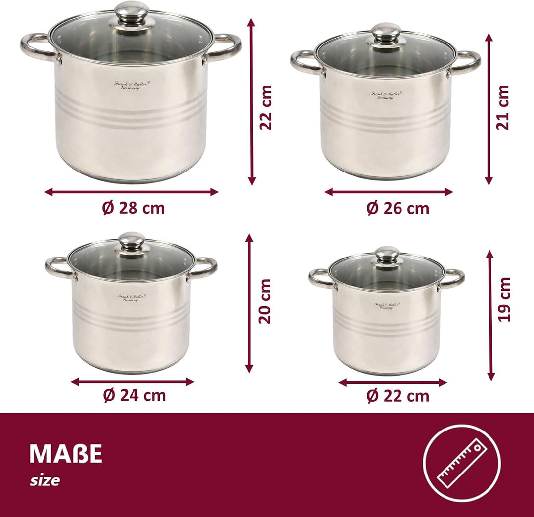 Universalkochtopf aus Edelstahl mit Glasdeckel - Ø28 cm | Grossvolumen 13,5 Liter | Für Induktion Ga
