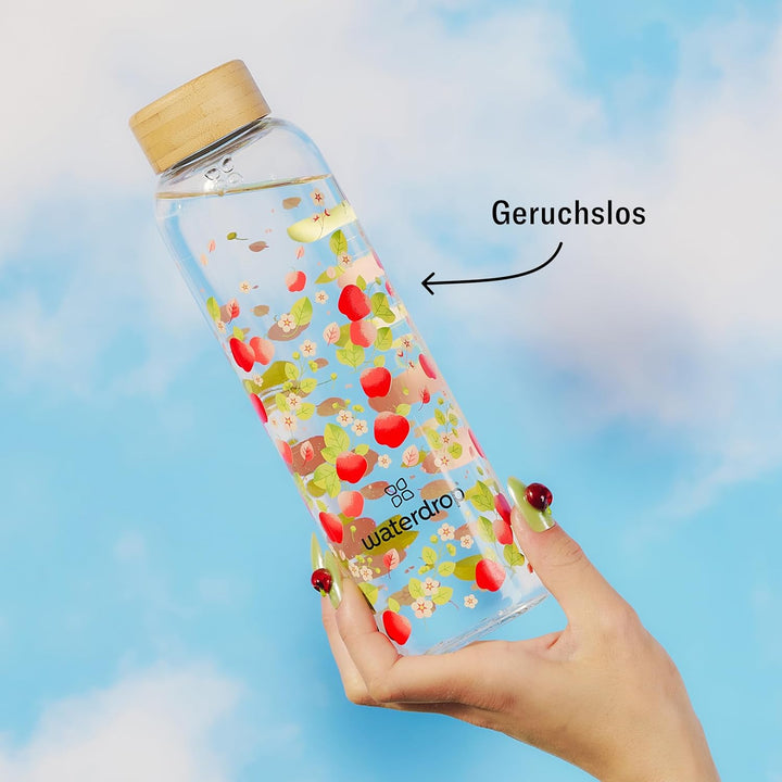waterdrop® Flasche aus Glas 600ml - Trinkflasche Kohlensäure geeignet, BPA fei & spülmaschinenfest -