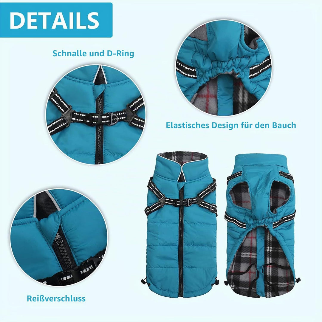 Pethiy -Super Warm Hunde wintermäntel mit Geschirr, Hundejacke mit Innenfleece, Wasserdichte Kleine
