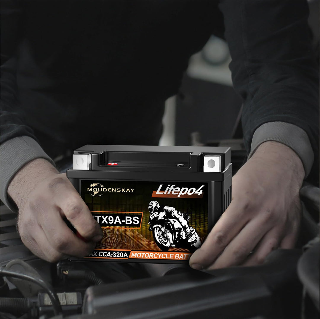 Lithium MotorradBatterie 12V Lithium Powersports Batterie mit BMS(YTX9A-BS 12.8V 4Ah 320CCA) LiFePO4
