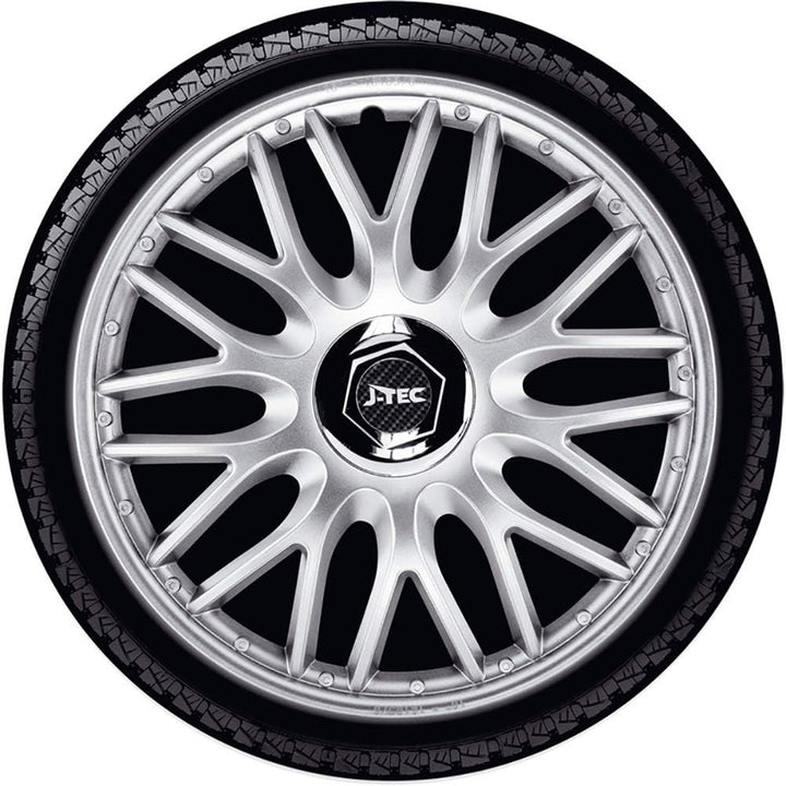 Satz J-Tec Radzierblenden Orden R 13-Zoll Silber + Chrom Ringe 13-inch Silber + Chrom Ringe, 13-inch