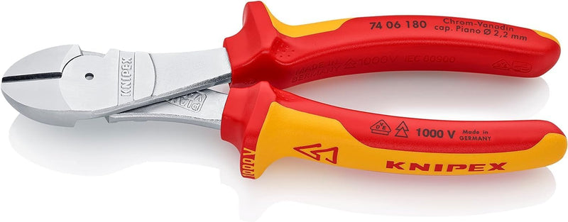 Knipex Kraft-Seitenschneider verchromt, isoliert mit Mehrkomponenten-Hüllen, VDE-geprüft 180 mm 74 0