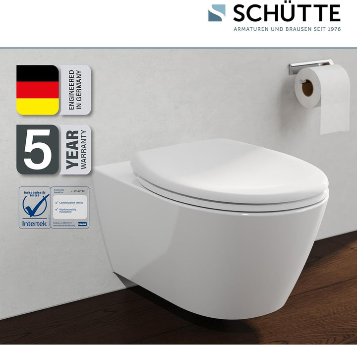 SCHÜTTE WC-Sitz mit Absenkautomatik, Abnehmbarer Klodeckel aus bruchsicherem Duroplast Weiss, Wei&#x