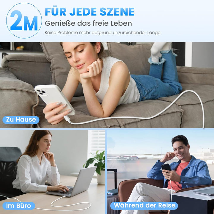 2er Pack 20W USB-C Ladegerät mit 2M+2M USB-C schnellladekabel, Schnellladegerät Für iPhone 17/16/15/