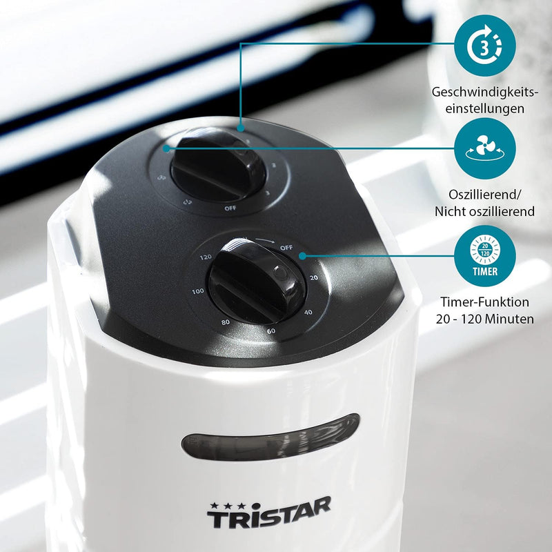 Tristar Turm-Ventilator - 3 Geschwindigkeitsregelungen, Timer, 80° Oszillierend, VE-5806, Weiss, VE-