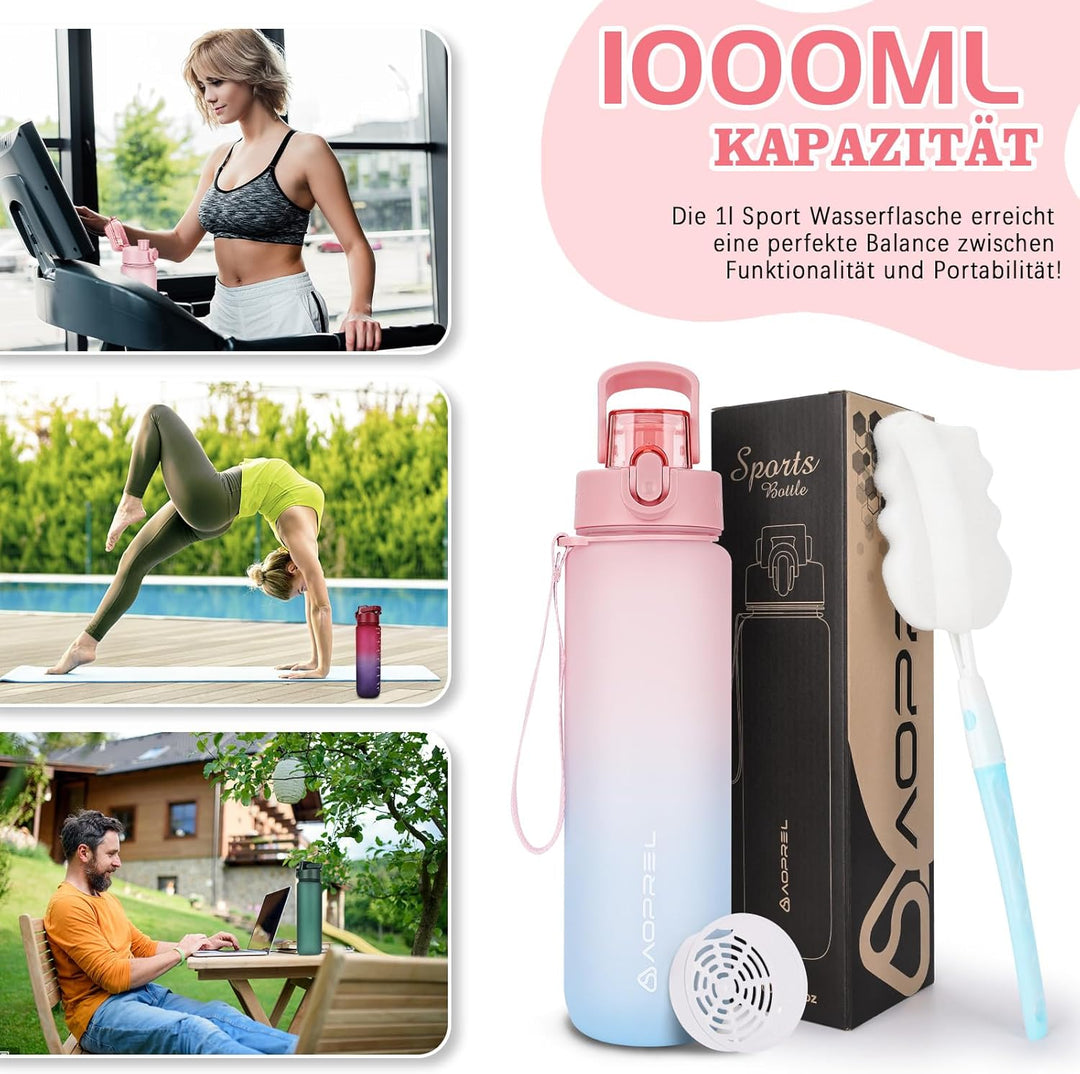 AOPREL Trinkflasche 1l, Wasserflasche BPA-Frei aus Tritan, Sport Trinkflasche Kohlensäure geeignet,