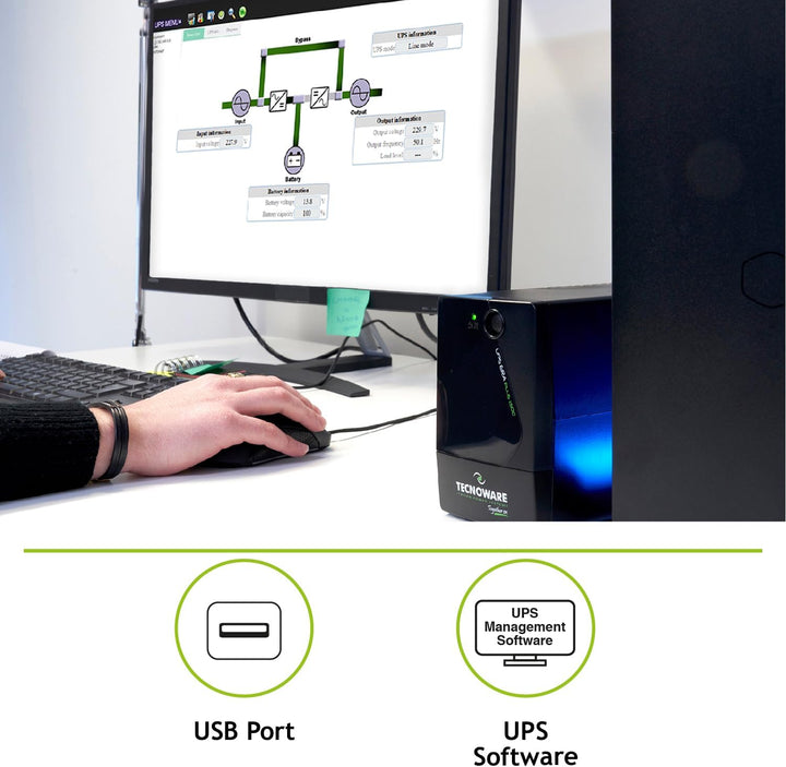 Tecnoware USV ERA PLUS 1500 Unterbrechungsfreie Stromversorgung - 2 Schuko-Ausgänge - Autonomie bis