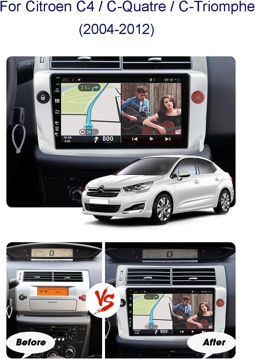 SXAUTO Autoradio Android 12 Passt für Citroen C4 / C-Quatre/C-Triomphe (2004-2012) - Built-in Carpla