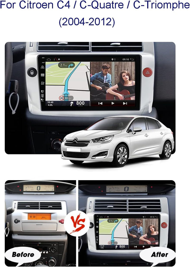 SXAUTO Autoradio Android 12 Passt für Citroen C4 / C-Quatre/C-Triomphe (2004-2012) - Built-in Carpla