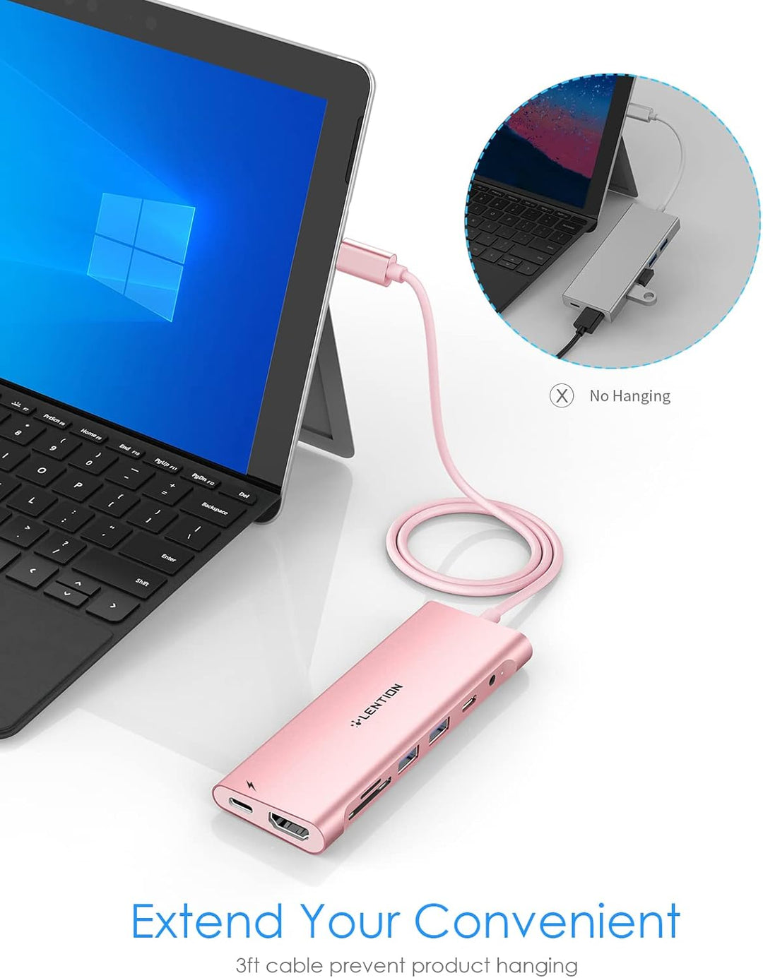 LENTION USB C Hub langes Kabels mit 4K HDMI, USB 3.0, USB-C Datei, SD & Micro SD Kartenleser, AUX, 6