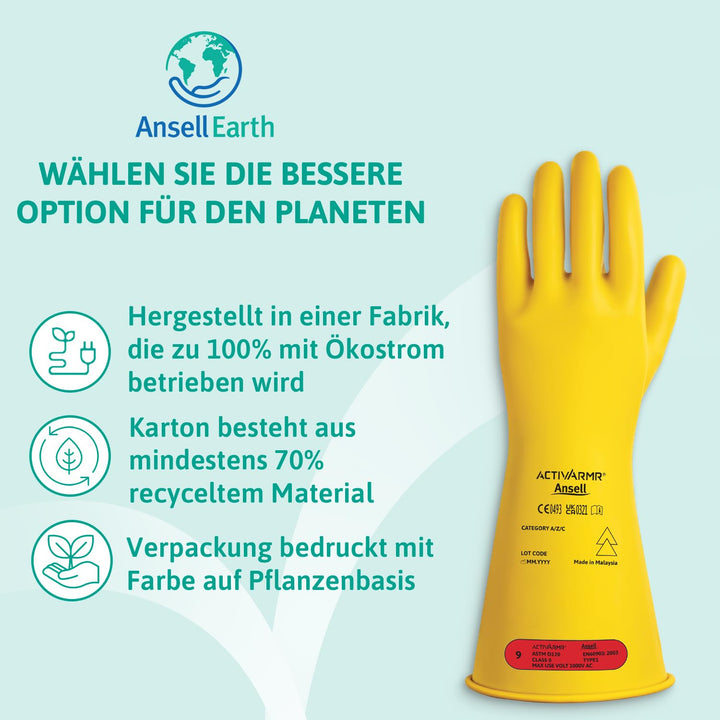 Ansell ActivArmr Elektriker-Schutzhandschuhe, Elektroschutz Klass 0 (1000V), Elektrisch Isolierende