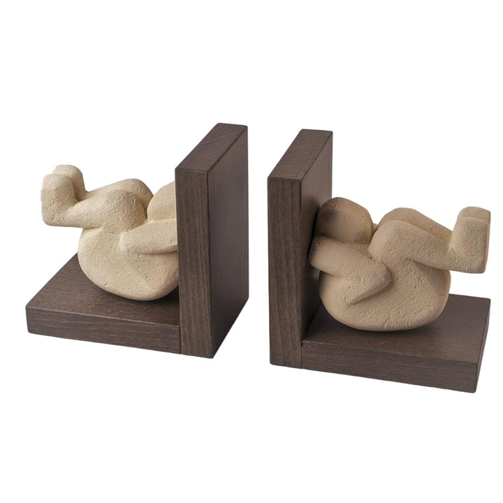 1 Paar Buchstützen Telamone mit Steinskulptur und Holzsockel, Moderne Design-Geschenkidee für Dekora