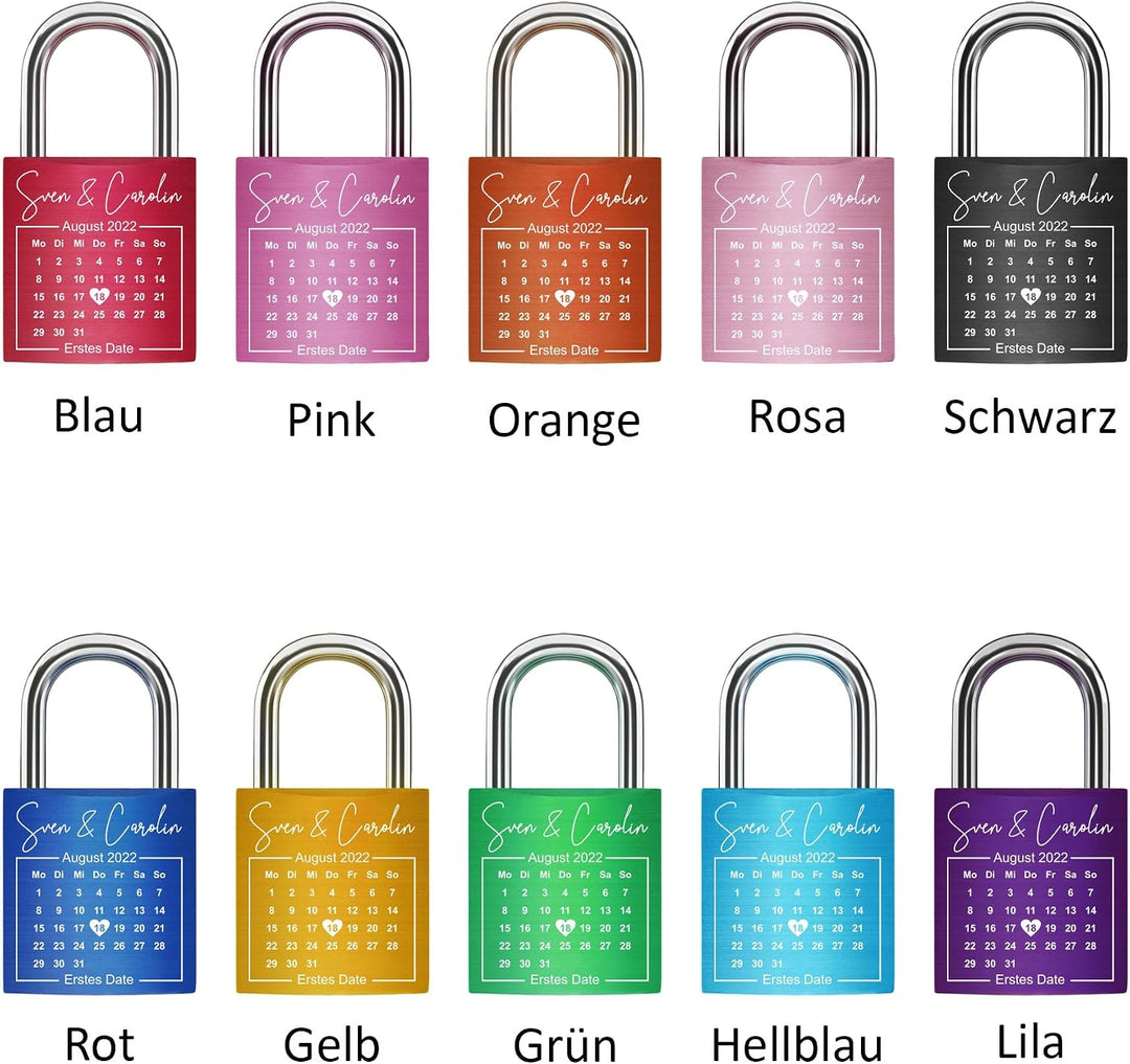 Liebesschloss mit Gravur Kalenderblatt - Pink - gestaltbar mit vielen Farben &amp; Schriften - Jahrestag
