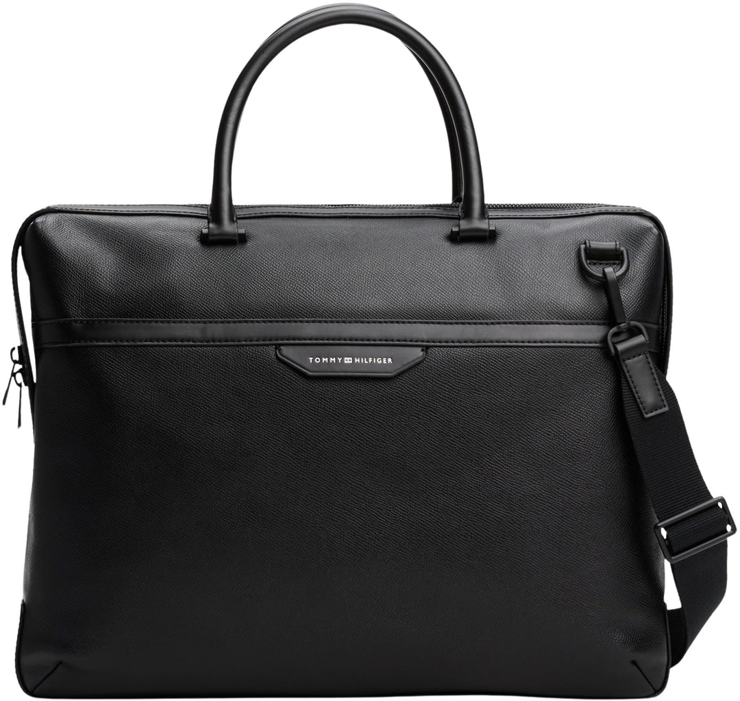 Tommy Hilfiger Herren Laptoptasche Business aus Leder, Schwarz (Black), Einheitsgrösse