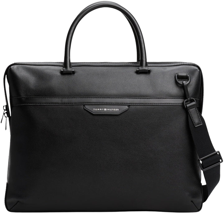 Tommy Hilfiger Herren Laptoptasche Business aus Leder, Schwarz (Black), Einheitsgrösse